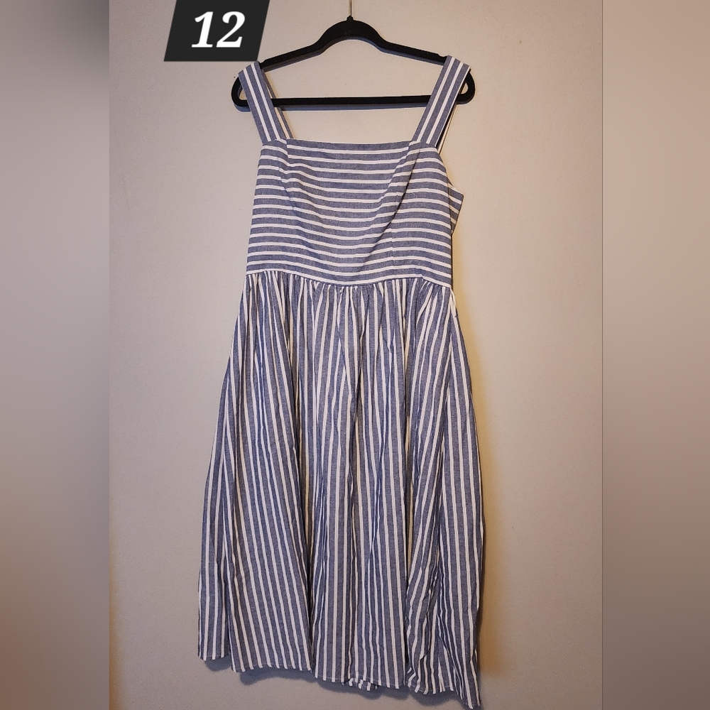 Eliza J Blue and White Striped A-Line Midi Dress